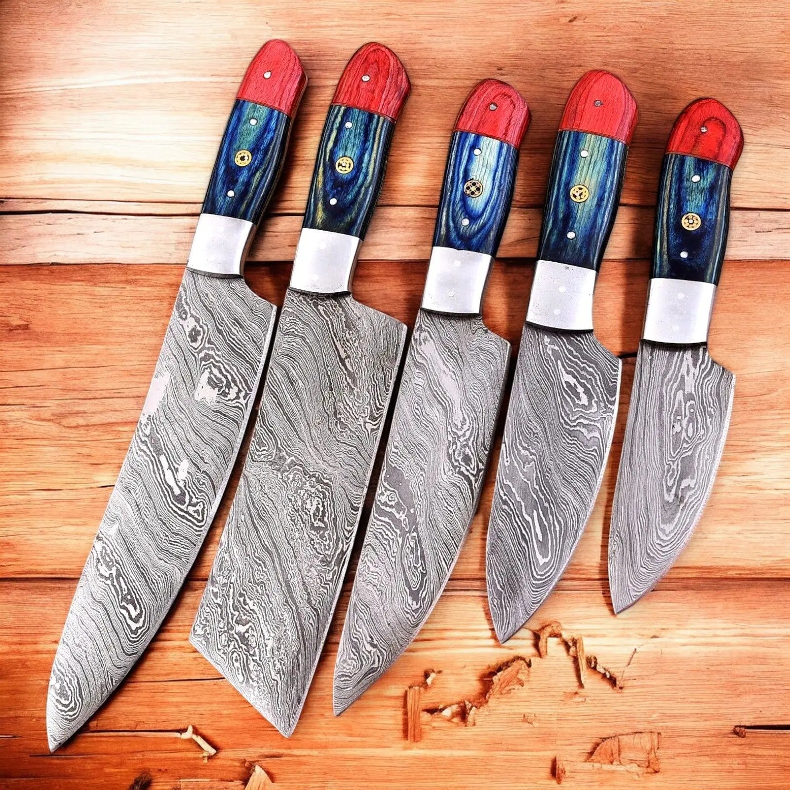 Handmade Damascus Steel Kitchen Knives Set – Exotic Wood Handles Damascus Knife Store