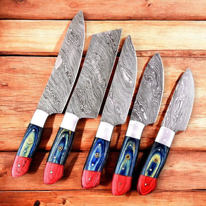 Handmade Damascus Steel Kitchen Knives Set – Exotic Wood Handles Damascus Knife Store