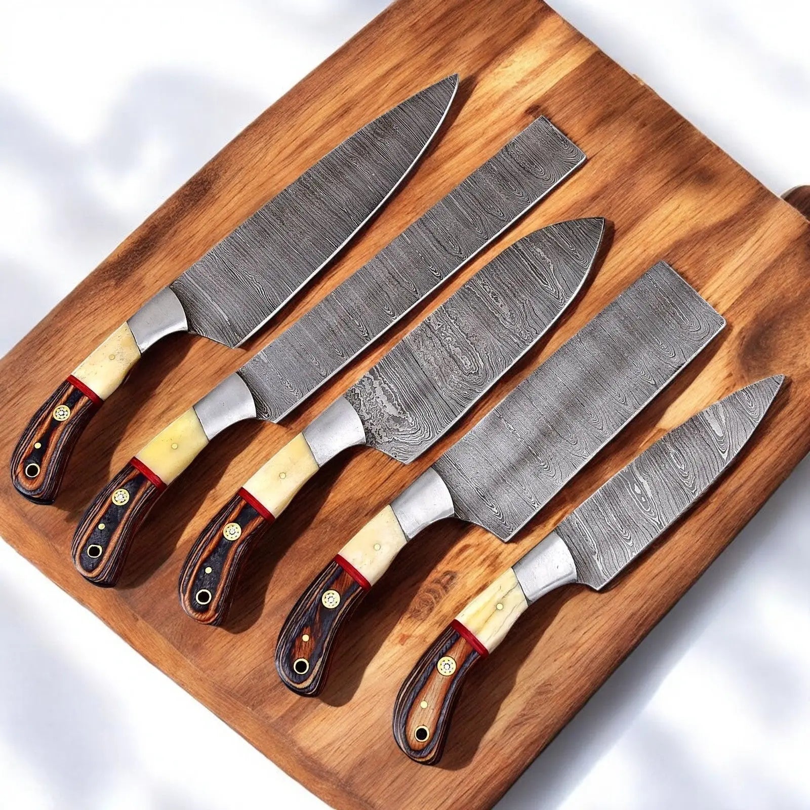 Handmade Damascus Steel Kitchen Knives Set with Leather Roll Damascus Knife Store