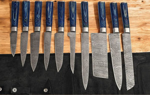 Handmade Damascus Steel Kitchen Knives Set with Leather Roll by Damascus Knife Store, Southern lifestyle apparel main product photo