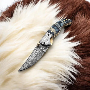 Handmade Damascus Steel Pocket Knife with Epoxy Handle Damascus Knife Store
