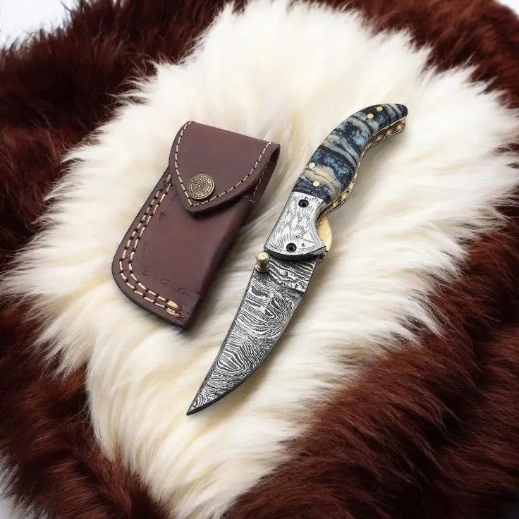 Handmade Damascus Steel Pocket Knife with Epoxy Handle Damascus Knife Store