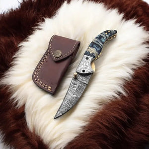 Handmade Damascus Steel Pocket Knife with Epoxy Handle Damascus Knife Store