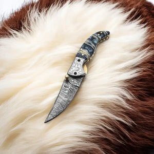 Handmade Damascus Steel Pocket Knife with Epoxy Handle Damascus Knife Store