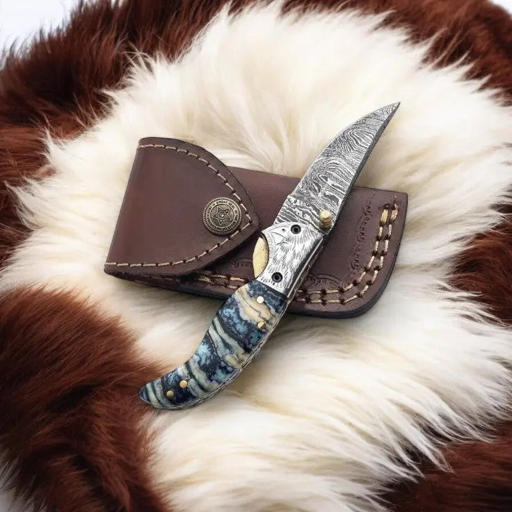 Handmade Damascus Steel Pocket Knife with Epoxy Handle Damascus Knife Store