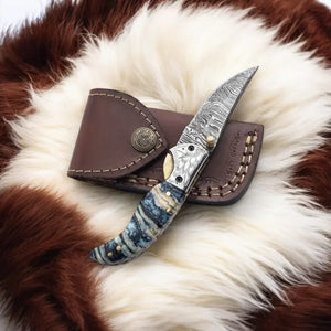 Handmade Damascus Steel Pocket Knife with Epoxy Handle Damascus Knife Store