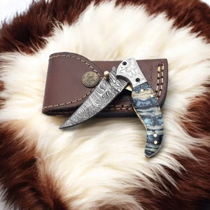 Handmade Damascus Steel Pocket Knife with Epoxy Handle Damascus Knife Store