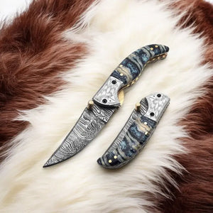 Handmade Damascus Steel Pocket Knife with Epoxy Handle Damascus Knife Store