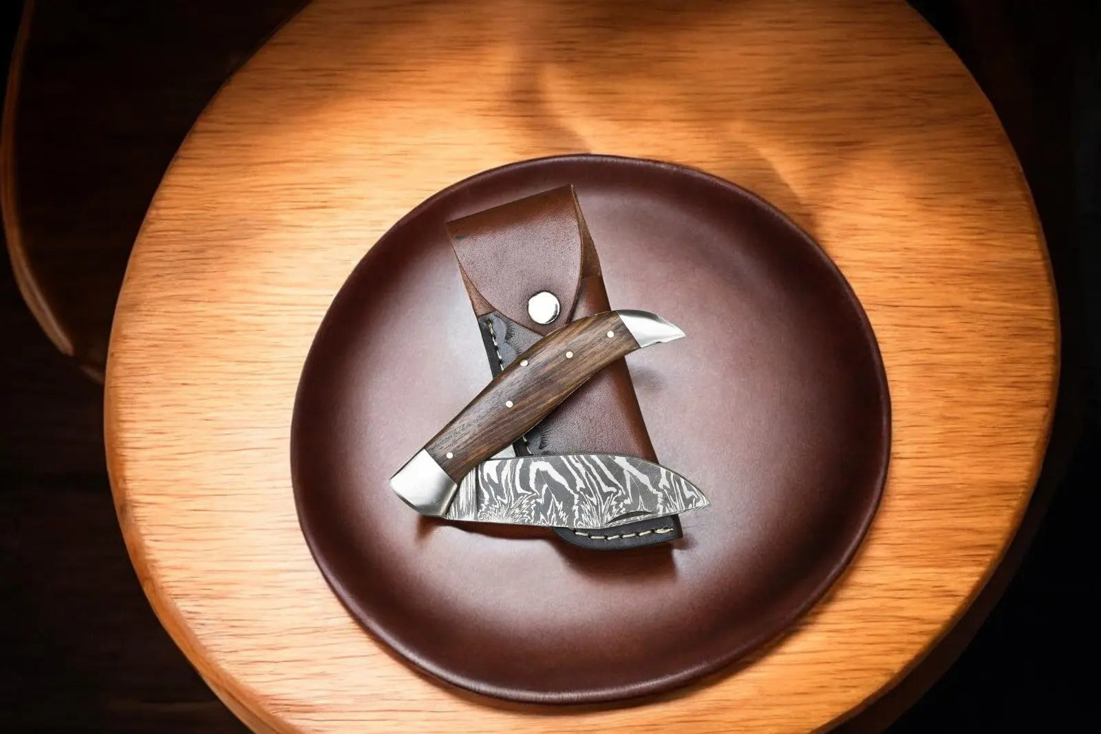 Handmade Damascus Steel Pocket Knife with Rosewood Handle by Damascus Knife Store, Damascus knife detail photo 2