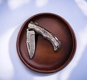 Handmade Damascus Steel Pocket Knife with Wood Handle Damascus Knife Store