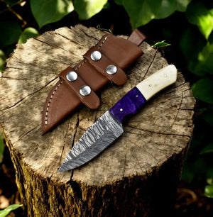 Handmade Damascus Steel Skinning Knife - 8" Custom Hunting Tool Damascus Knife Store
