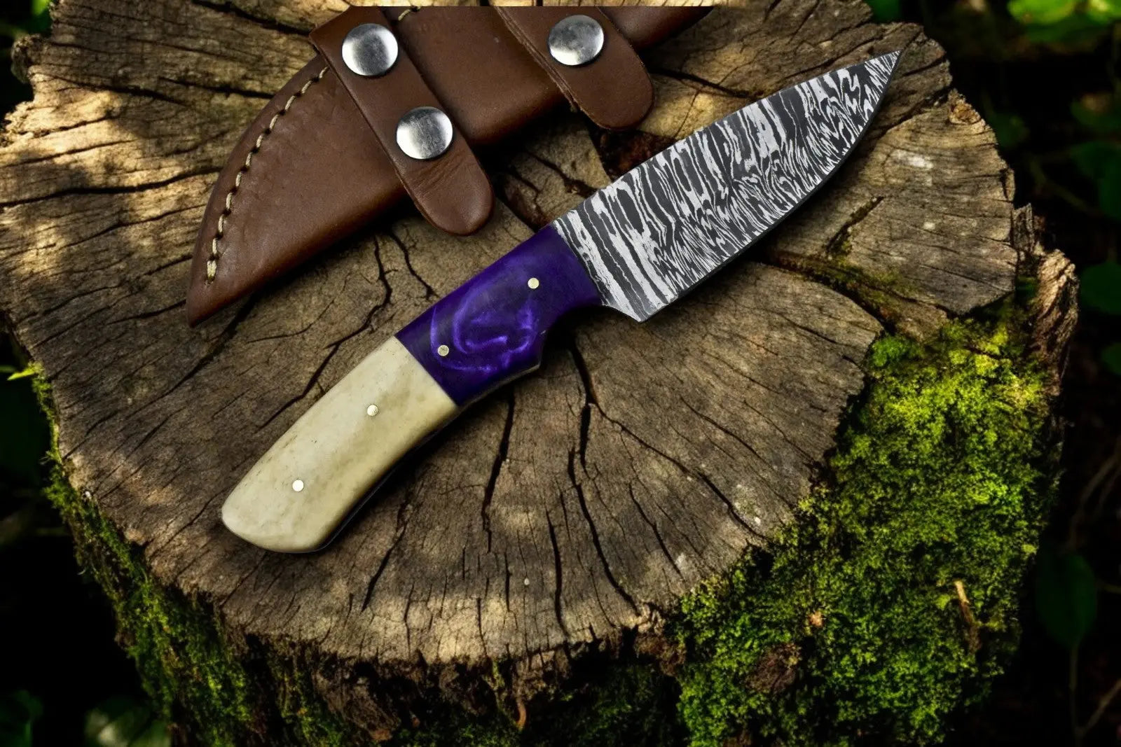 Handmade Damascus Steel Skinning Knife - 8" Custom Hunting Tool Damascus Knife Store