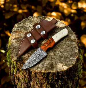 Handmade Damascus Steel Skinning Knife – 7.5" with Resin & Bone Handle Damascus Knife Store
