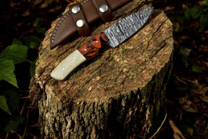 Handmade Damascus Steel Skinning Knife – 7.5" with Resin & Bone Handle Damascus Knife Store