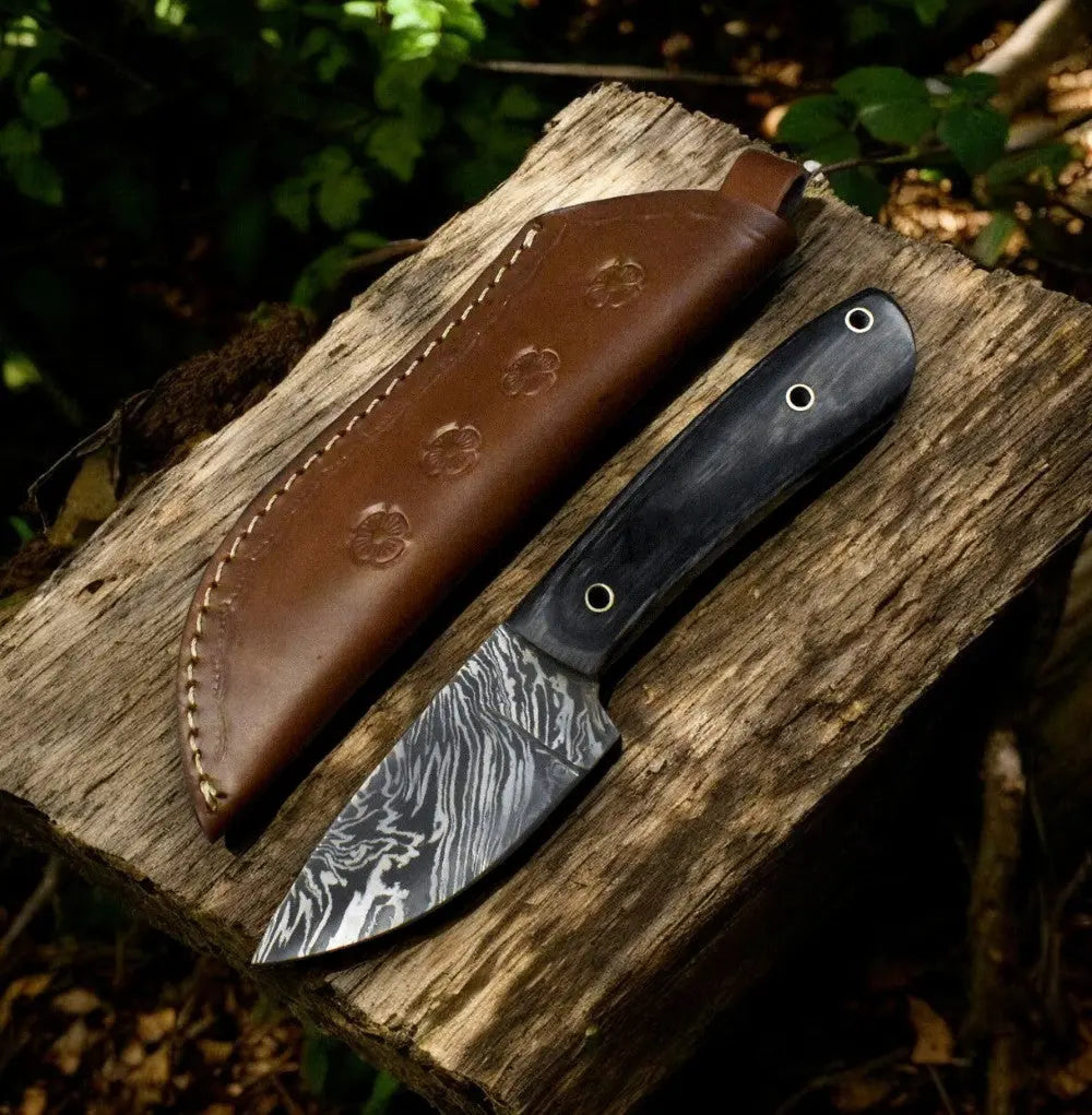 Handmade Damascus Steel Skinning Knife – Black Wood Handle Damascus Knife Store