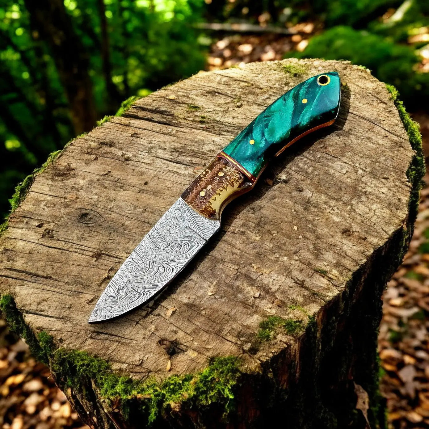 Handmade Damascus Steel Skinning Knife with Antler Horn Handle Damascus Knife Store