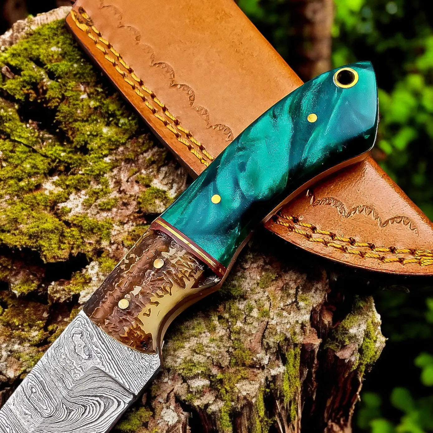 Handmade Damascus Steel Skinning Knife with Antler Horn Handle Damascus Knife Store