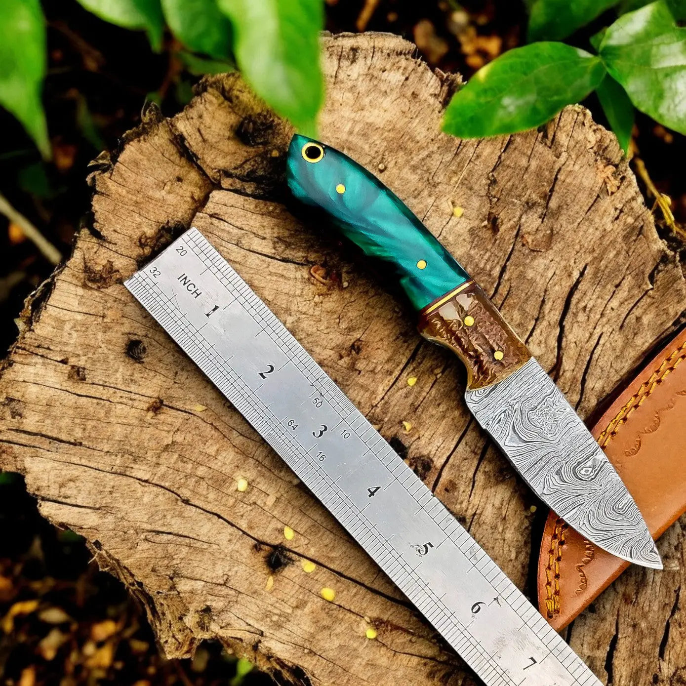 Handmade Damascus Steel Skinning Knife with Antler Horn Handle Damascus Knife Store