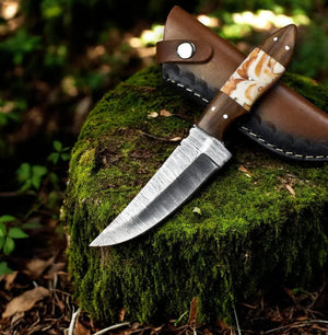 Handmade Damascus Steel Skinning Knife with Leather Sheath Damascus Knife Store