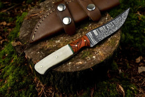Handmade Damascus Steel Skinning Knife with Leather Sheath Damascus Knife Store