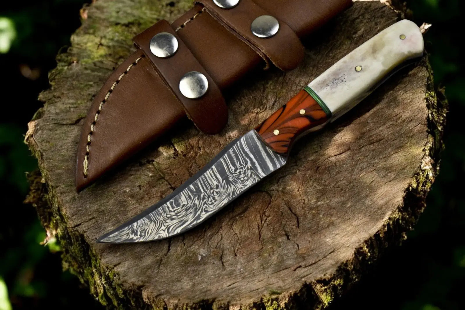 Handmade Damascus Steel Skinning Knife with Leather Sheath Damascus Knife Store