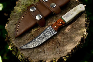 Handmade Damascus Steel Skinning Knife with Leather Sheath Damascus Knife Store