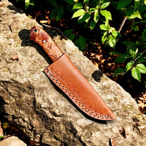 Handmade Damascus Steel Skinning Knife with Olive Wood Handle Damascus Knife Store