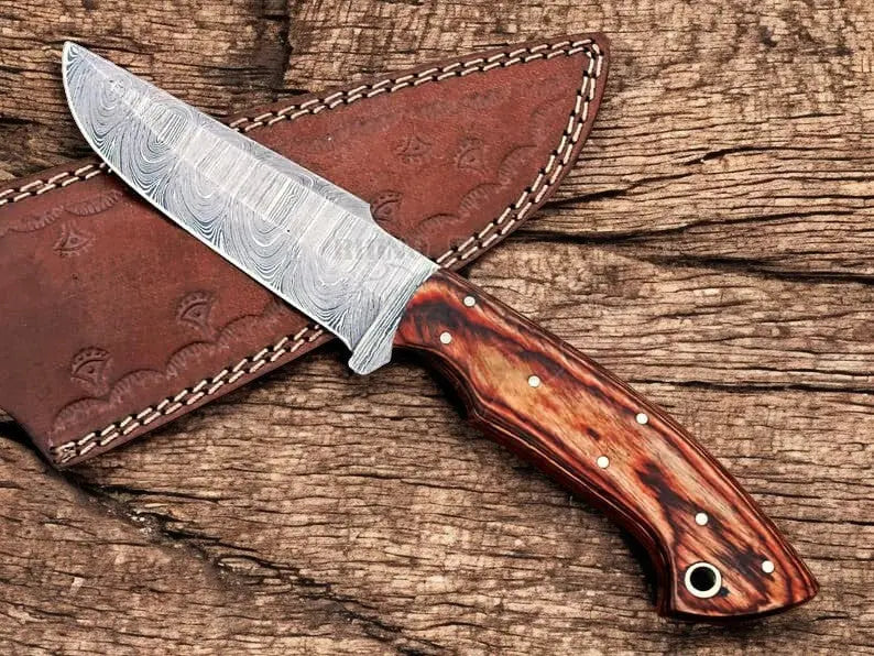 Handmade Damascus Steel Skinning Knife with Wood Handle Damascus Knife Store
