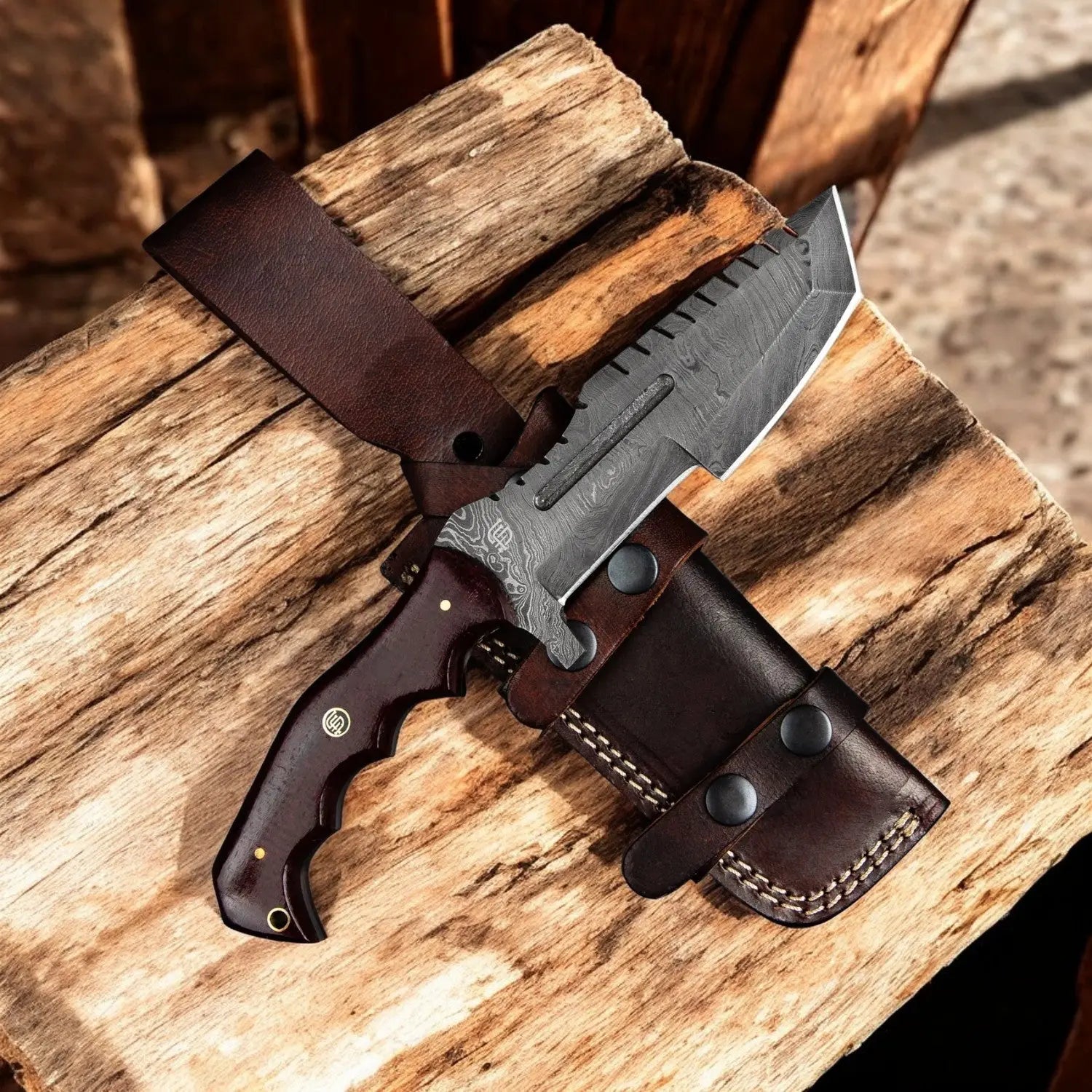 Handmade Damascus Steel Tanto Hunting Knife – 10" by Damascus Knife Store, Damascus knife main product photo
