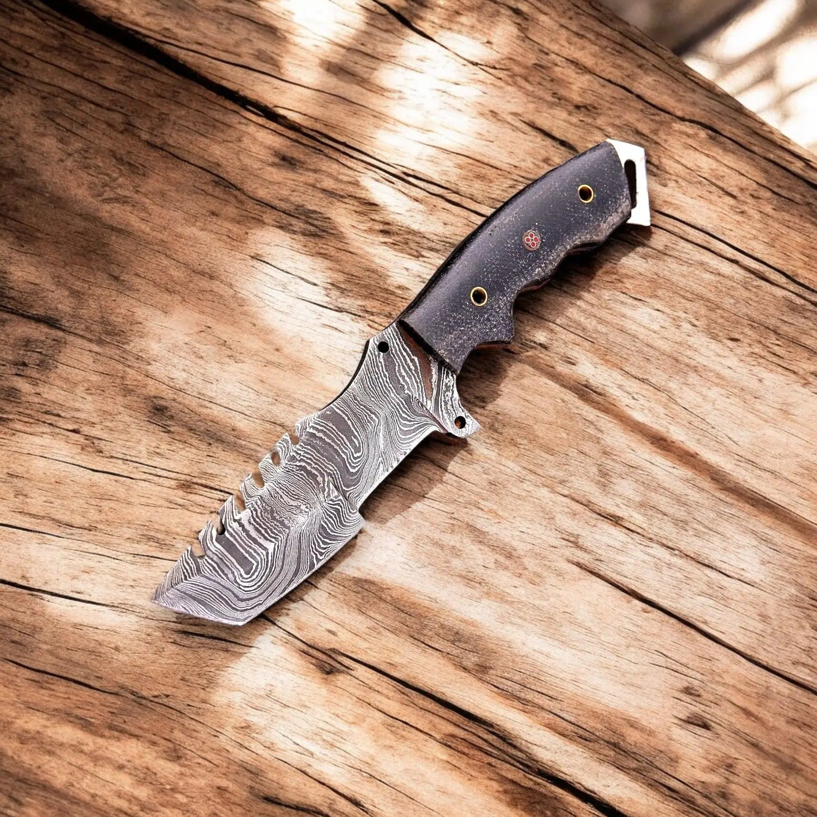 Handmade Damascus Tanto Hunting Knife with Micarta Handle by Damascus Knife Store, Damascus knife main product photo