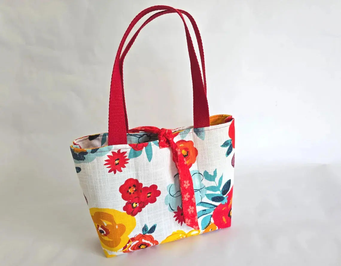 Handmade Floral Bible Tote Bag – Christian Church Bag for Women, Red Strap Scripture Carryall, Faith Gift for Her by Maypop House Designs, handmade leather goods main product photo