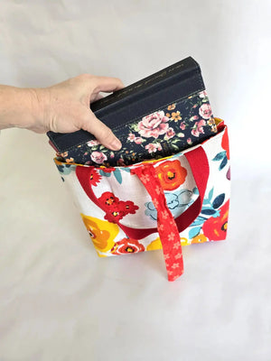 Handmade Floral Bible Tote Bag – Christian Church Bag for Women, Red Strap Scripture Carryall, Faith Gift for Her Maypop House Designs