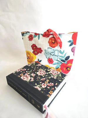 Handmade Floral Bible Tote Bag – Christian Church Bag for Women, Red Strap Scripture Carryall, Faith Gift for Her Maypop House Designs