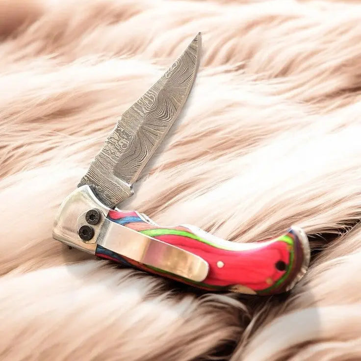 Handmade Folding Knife – 3" Damascus Steel Blade by Damascus Knife Store, Damascus knife detail photo 2