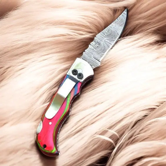 Handmade Folding Knife – 3" Damascus Steel Blade by Damascus Knife Store, Damascus knife detail photo 3