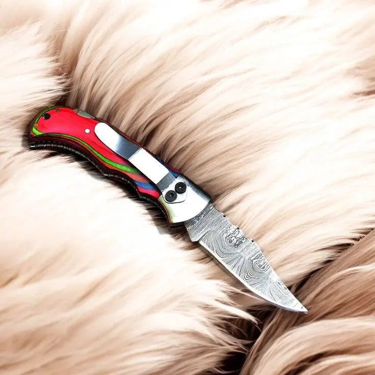 Handmade Folding Knife – 3" Damascus Steel Blade by Damascus Knife Store, Damascus knife detail photo 6