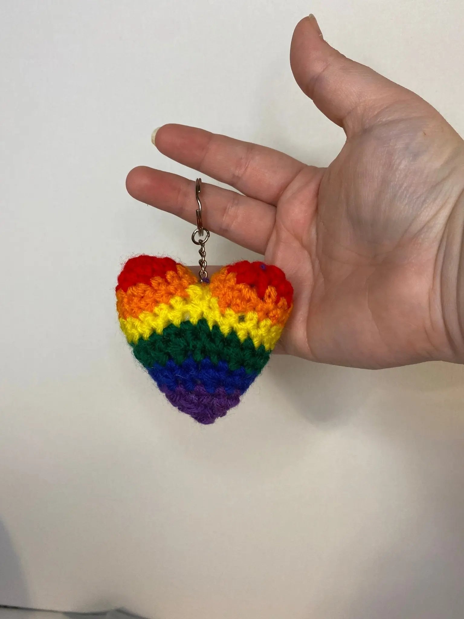 Handmade LGBTQ Heart Keychain - Colorful Crochet Pride Accessory by Klassy Krafts, 3D printed gift main product photo