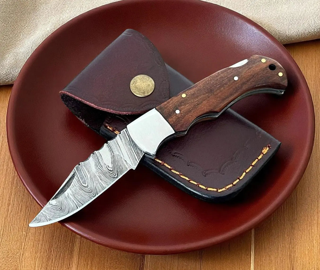 Handmade Pocket Knife | Wood Handle with Damascus blade Damascus Knife Store