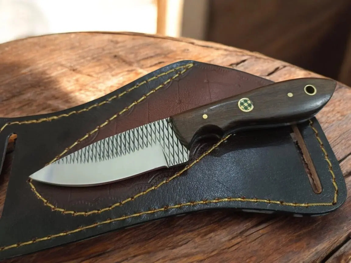 Handmade Ranch Knife with Rosewood Handle & Sheath by Damascus Knife Store, leather knife sheath main product photo