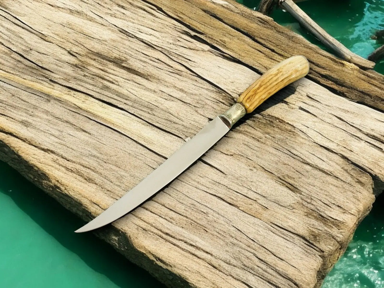 Handmade Stainless Steel Fillet Knife with Ash Wood Handle Damascus Knife Store