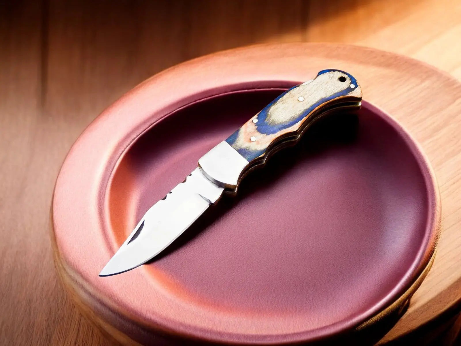 Handmade Stainless Steel Pocket Knife with Exotic Wood by Damascus Knife Store, Damascus knife main product photo