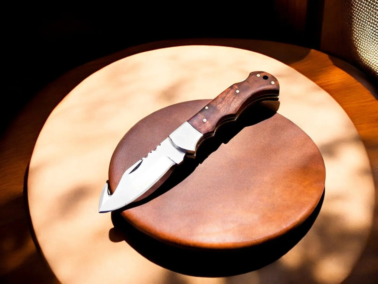 Handmade Stainless Steel Pocket Knife with Rosewood Handle by Damascus Knife Store, Damascus knife main product photo