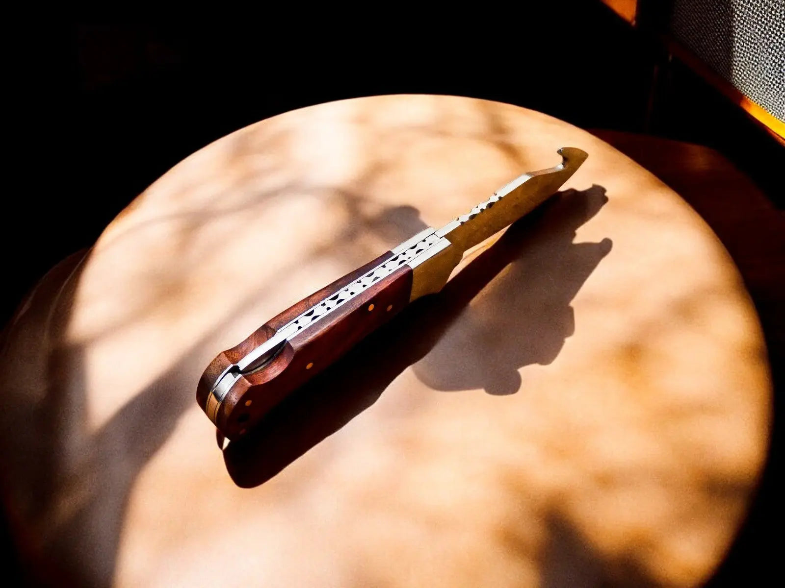 Handmade Stainless Steel Pocket Knife with Rosewood Handle by Damascus Knife Store, Damascus knife detail photo 2