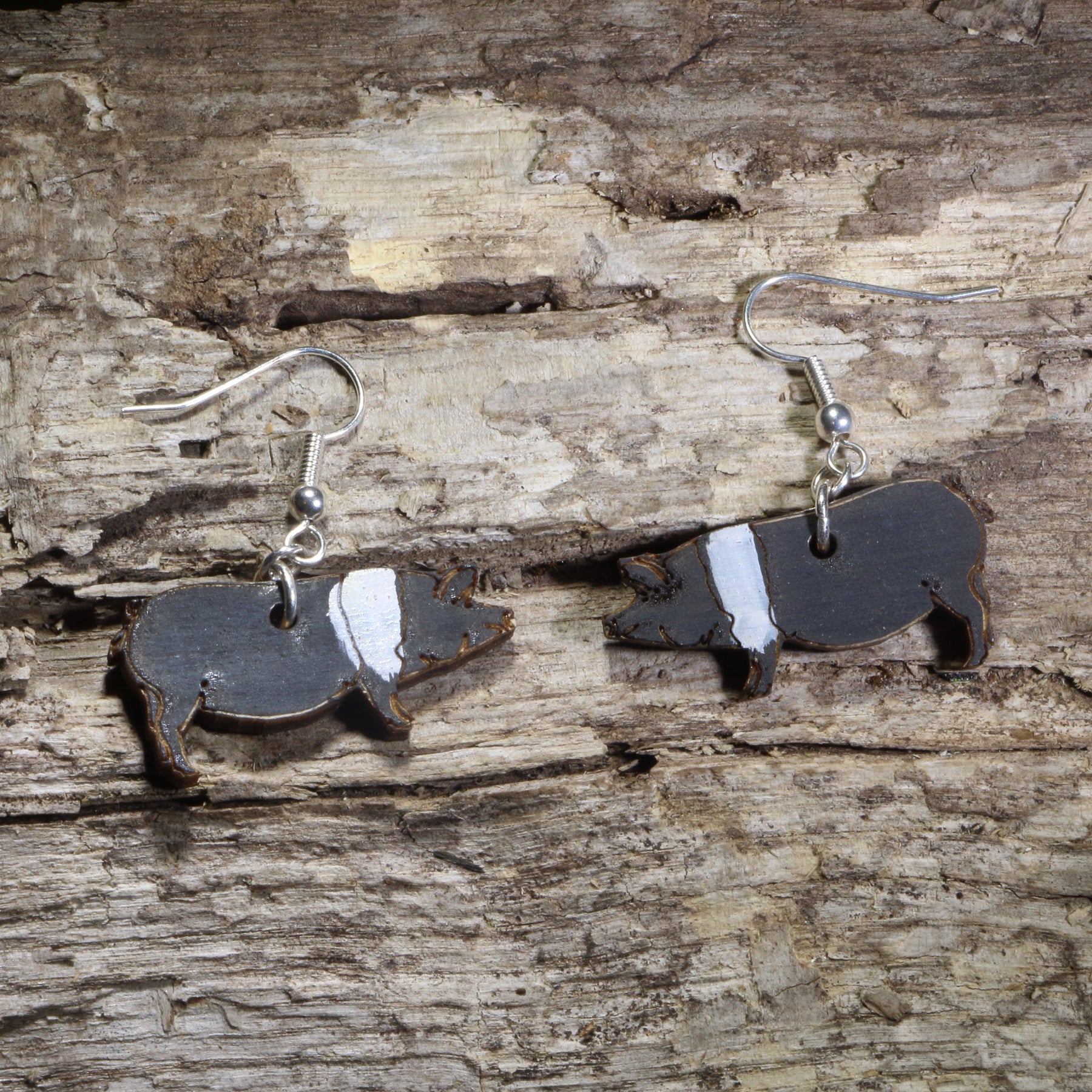 Hampshire Pig Wooden Dangle Earrings | Farm Animal Jewelry