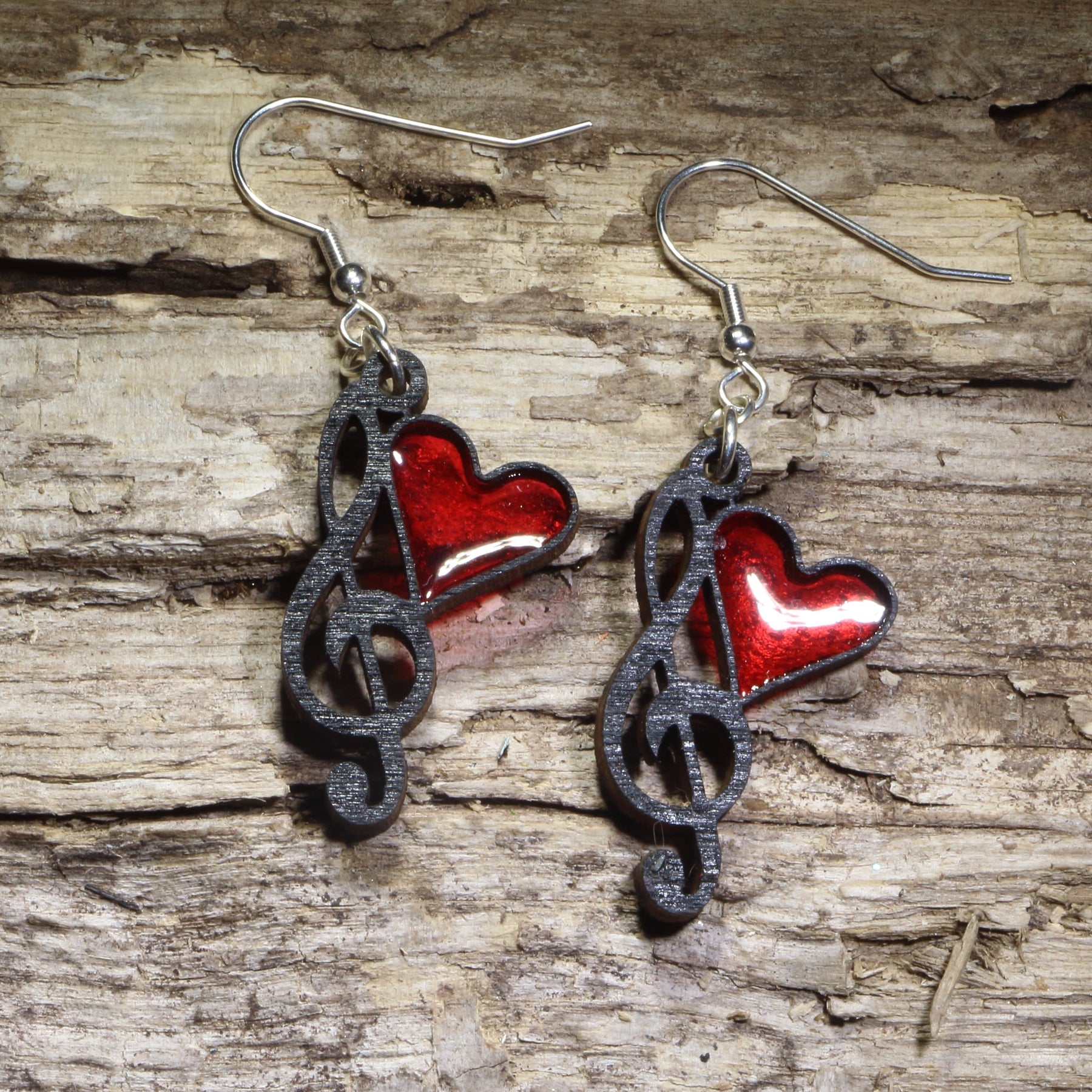 Music Heart Resign Earrings Wooden | Treble Clef Jewelry