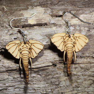 Elephant Head Wooden Dangle Earrings | Animal Jewelry