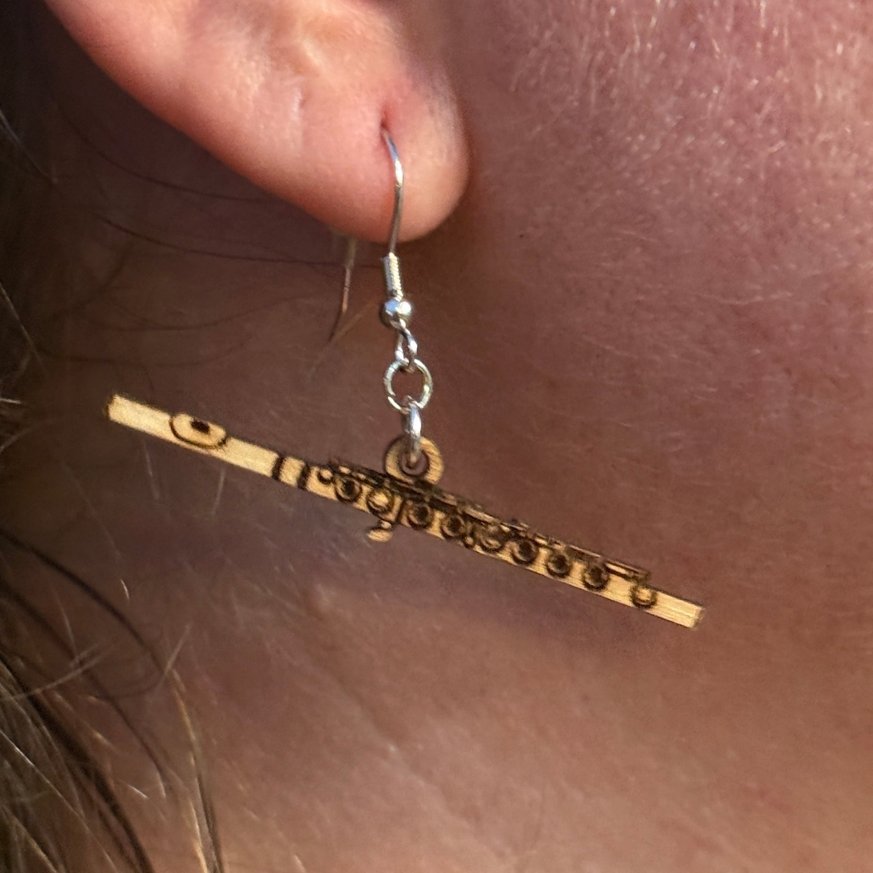 Flute Wooden Dangle Earrings | Music Jewelry