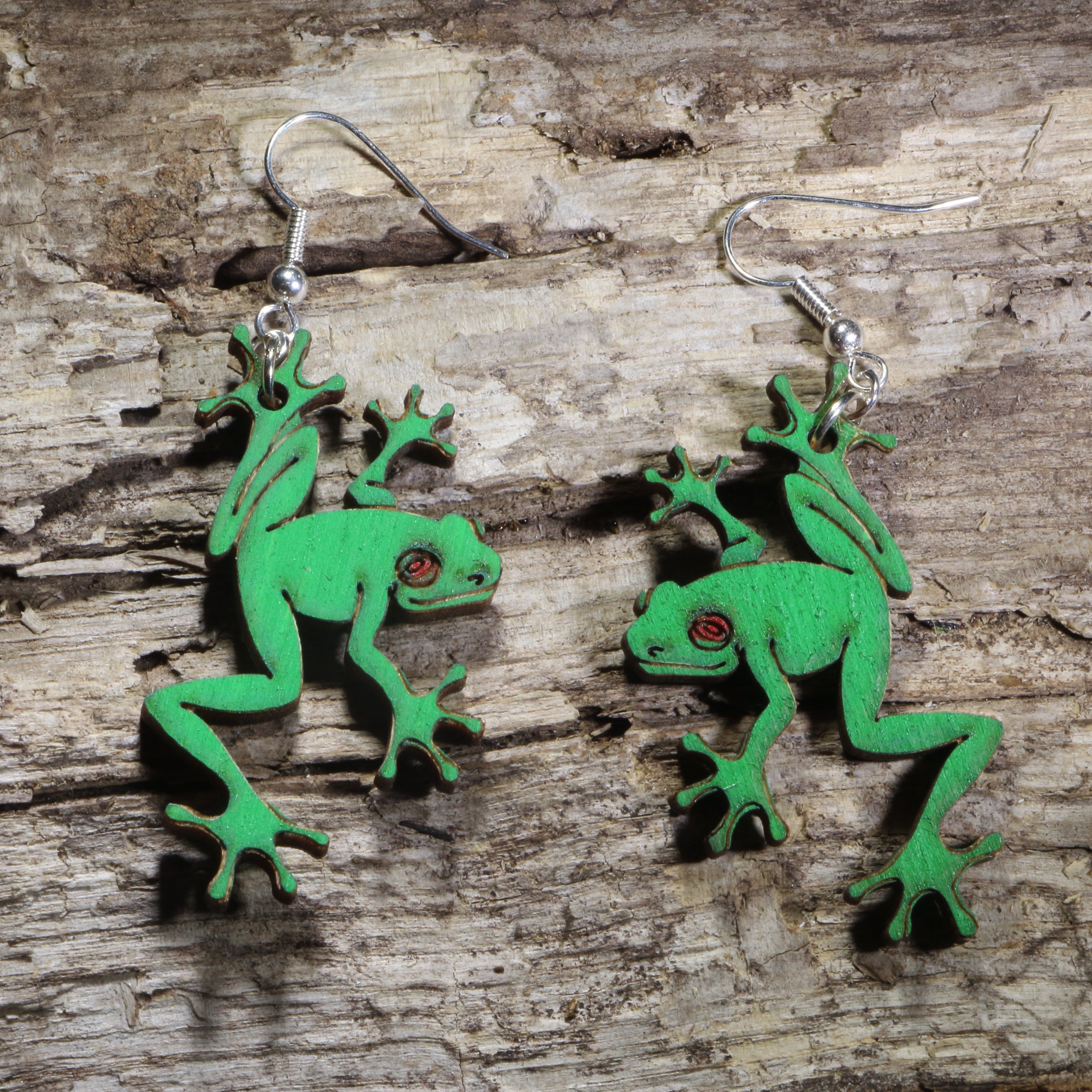 Tree Frog Wooden Dangle Earrings | Rainforest Animal Jewelry