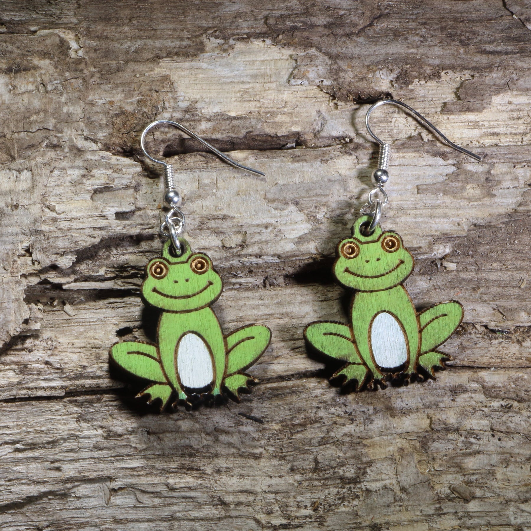 Cute Frog Wooden Dangle Earrings | Fun Animal Jewelry