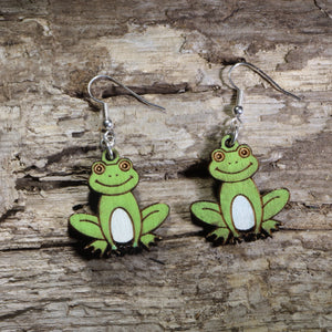 Cute Frog Wooden Dangle Earrings | Fun Animal Jewelry